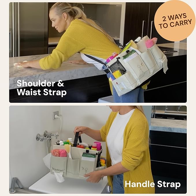 FifthStart Multi-Purpose Cleaning Caddy with Waist, Shoulder Strap, Mesh Base & 9 Pockets – Easy to Clean Diaper Caddy with Adjustable Compartments (Yellow Floral, X-Large)
