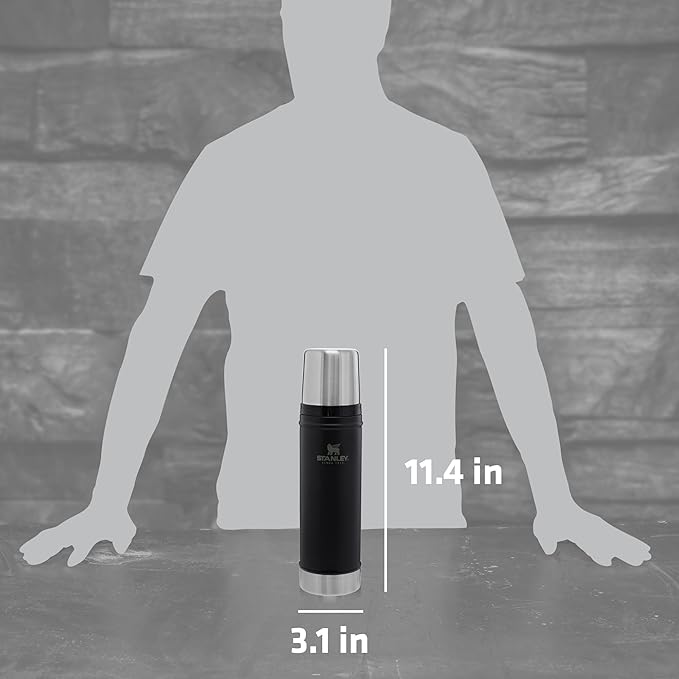 Stanley Classic Legendary Vacuum Bottle 20 oz | Wide Mouth with Leakproof Cup Lid | Keep Drinks Hot or Cold | Packable for Travel | Insulated Stainless Steel Thermal Bottle | BPA-Free | Matte Black