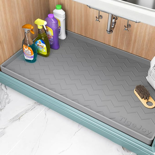 TigeJoy 31" x 19" Under Sink Mats for Kitchen Waterproof, Leak-Proof Silicone Mat Sink Protector and Cabinet Liner, Kitchen Essentials Organizer and Storage, Boot or Shoe Tray, Pet Feeding Mat