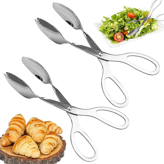 2 Pieces Salad Tongs, 8 Inch Serving Tongs, Stainless Steel Food Scissor Tongs, Buffet Tongs for Home Kitchen Party Bread Cake Bake Steak Barbecue Buffet Catering