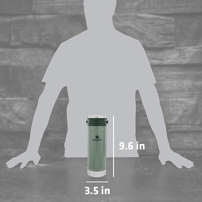 Stanley Travel Mug with Integrated French Press 16 oz | 5 Minute Brew, 4 Hours Hot,Leakproof Lid | Mesh Filter for Coffee Grounds | Insulated Stainless Steel Coffee Maker | BPA-Free | Hammertone Green