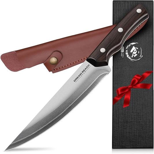 Dream Reach Boning Knife for Meat Cutting Japanese 6.7 inch High Carbon Steel Fillet Knife for Meat with Sheath-Razor Sharp for Kitchen Outdoor (Flow Series2), Christmas Gifts for Men