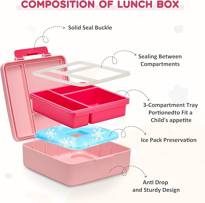 Lunch Box Set with Bento Box Container, 17OZ Stainless Steel Food Soup Thermo, Kids Water Bottle & Portable Insulated Lunch Bag – Leakproof, Hot/Cold Retention for School, Travel(Pink)