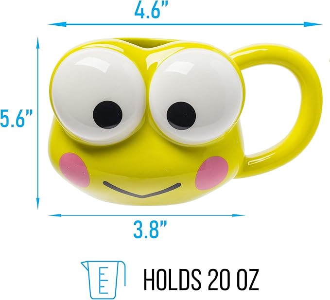 Silver Buffalo Sanrio Hello Kitty and Friends Keroppi Ceramic 3D Sculpted Mug, 20 Ounces