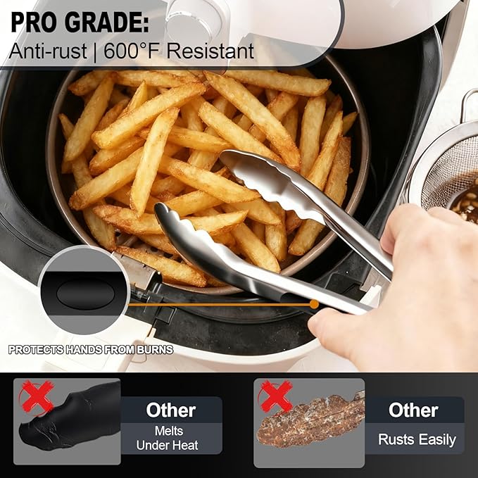 Stainless Steel Small Tong for Cooking - Mini 7 Inch Locking Tongs, Heat Resistant to 600°F, Food Grade Kitchen Metal Tong for Food, Salad, Pasta, Steaks, Vegetables - Dishwasher Safe