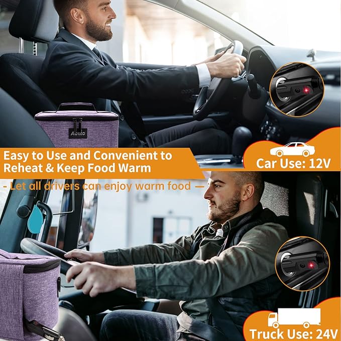 Aotto Portable Oven Electric Lunch Box Food Heater - 12V/24V 2-in-1 Car Food Warmer, Heated Lunch Box for Adults, Cook, Reheat, and Keep Meals Warm for Car, Truck, Travel - Purple