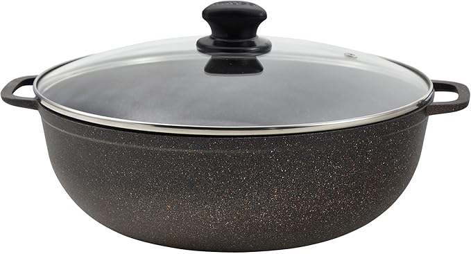 IMUSA 7qt Fuzion Cast Aluminum Bronze Speckled Nonstick Caldero with Glass Lid, Black - 30cm