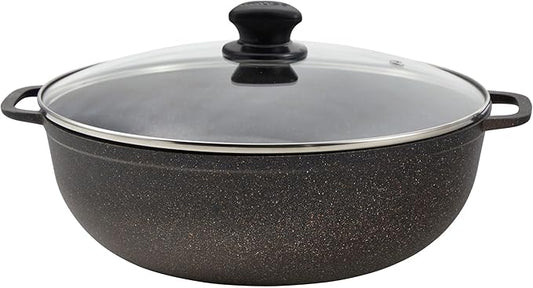 IMUSA 7qt Fuzion Cast Aluminum Bronze Speckled Nonstick Caldero with Glass Lid, Black - 30cm