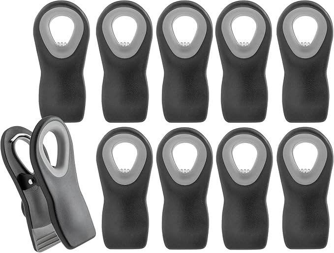 COOK WITH COLOR Bag Clips with Magnet - Airtight Food Storage Clips for Bread, Snack, and Food Bags (Black, Pack of 10)