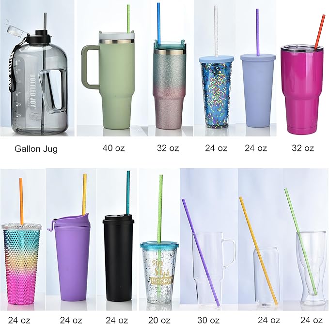 ALINK 12-Pack Reusable Clear Plastic Glitter Straws, 13 inch Extra Long Tumbler Straws for Stanley Cups, 1 Gallon, 64 oz 40 oz 32 oz Water Bottles, Plus Cleaning Brush