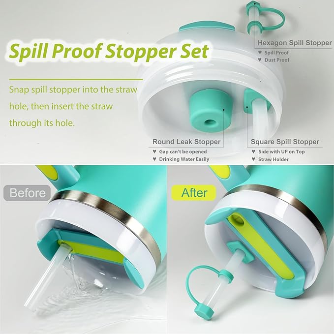 Stanley Cup Accessories Set Including 6 Pcs Silicone Spill Proof Stopper, 2 Pcs Straw Cover Cap for 9-10 mm Straws, 1 Pcs Silicone Boot for Stanley Cup 40oz & 30oz Tumbler (Tropical Teal)
