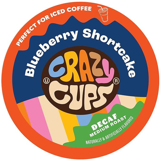 Crazy Cups Decaf Blueberry Coffee Pods, Single Serve Blueberry Shortcake Decaf Hot or Iced Coffee Cups for Keurig K Cups Machines, Flavored Pods (Pack of 1, 22 Count Total)