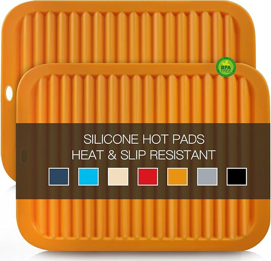 Silicone Trivets for Hot Pots and Pans, 9 * 12" Orange Silicone Hot Pads Pot Holders for Kitchen, 2 Pack Trivet Mat for Hot Dishes, Hot Pot Mats Hot Plates for Table Hot Dishes, Jar Opener