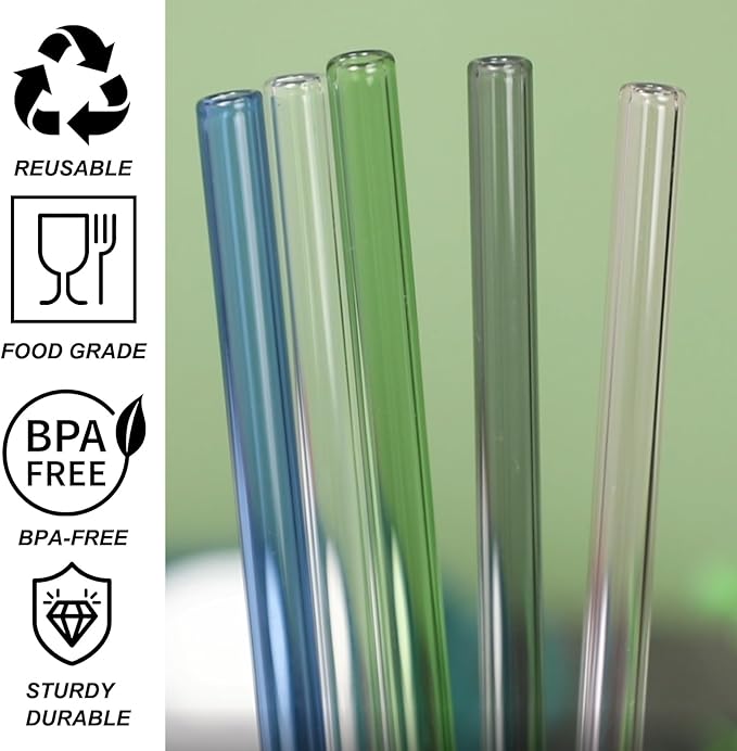 Replacement Straw Compatible with Stanley 40 oz Tumbler Straws, 4 Pcs Reusable Straws with Cleaning Brush, Long Glass Straw for Stanley Accessories, Blue