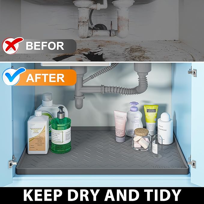 TigeJoy 37" x 19" Under Sink Mats for Kitchen Waterproof, Leak-Proof Silicone Mat Sink Protector and Cabinet Liner, Kitchen Essentials Organizer and Storage, Boot or Shoe Tray, Pet Feeding Mat