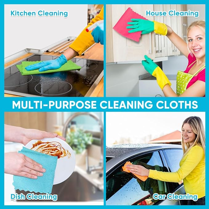 Orighty Microfiber Cleaning Cloth, 24 Pack Highly Absorbent Cleaning Rags, Household Cleaning Supplies, Reusable Lint Free Cloths Microfiber Rag for House, Kitchen, Car Care, 11.5 x11.5 inch
