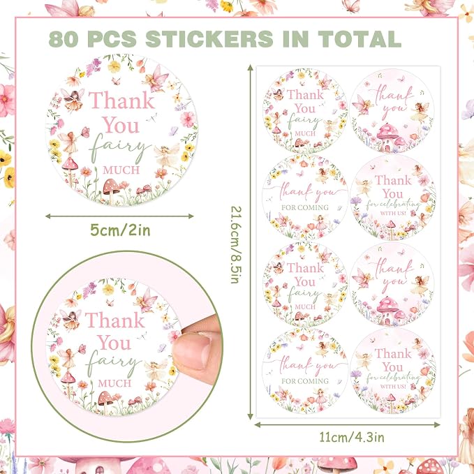 Serencatcher 10 Sheets Fairy Party Thank You Stickers, Fairy Themed Party - Image 5