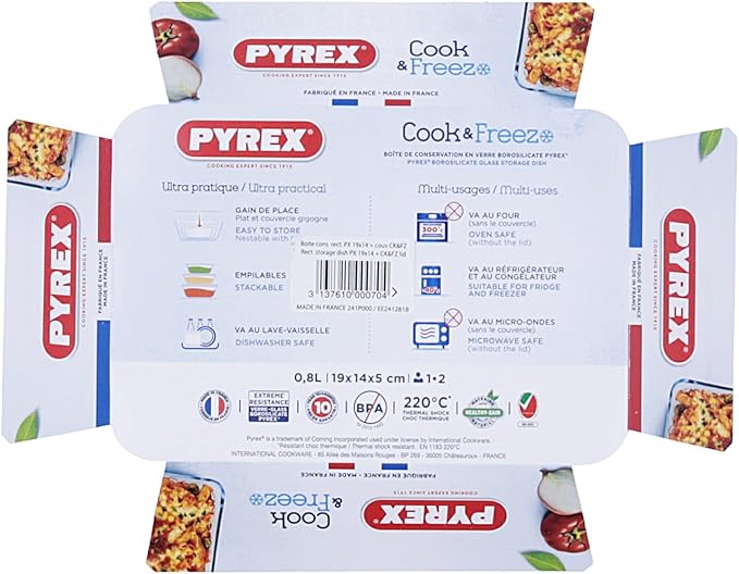 Pyrex Rectangular Dish with Plastic Lid, 0.8L
