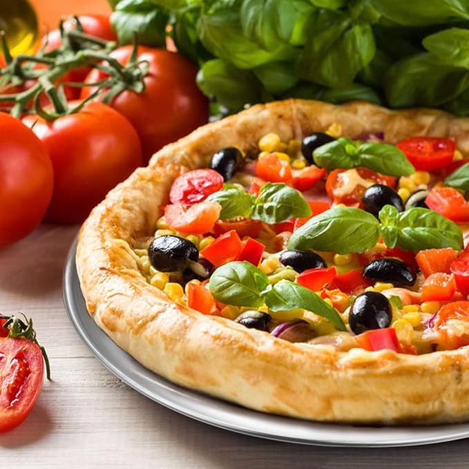 Deedro Pizza Pan 12 Inch Stainless Steel Round Baking Sheet - Oven Tray Crisper for Healthy Cooking, 4 Pack