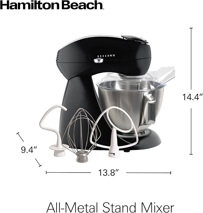Hamilton Beach All-Metal 12-Speed Electric Stand Mixer, Tilt-Head, 4.5 Quarts, Pouring Shield, Licorice (63227)