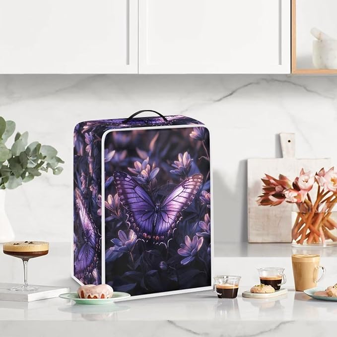 Coffee Machine Covers with Top Handle Purple Butterfly Washable Dust - Image 3