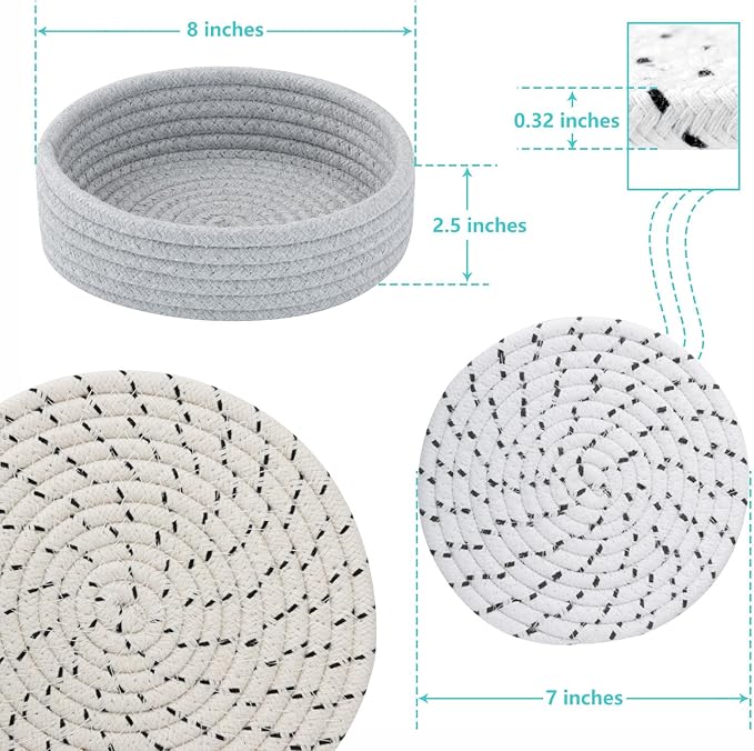 Trivets for Hot Dishes, Pots and Pans, Hot Pads with Storage Basket, Pot Holders for Kitchen, Heat Resistant Mat Protect Counter Home Essentials, Farmhouse Decor (Mix Gray 5 PCS)