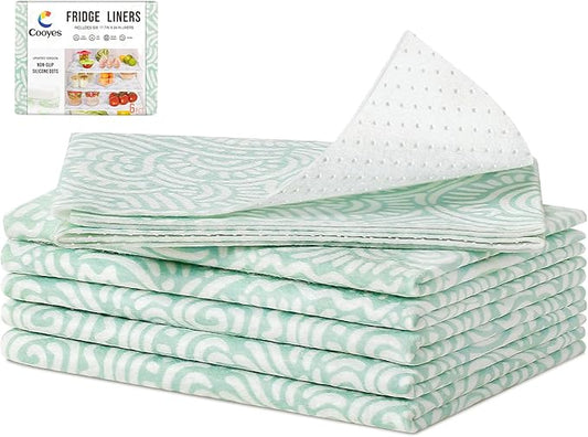 Cooyes Refrigerator Shelf Liners, Drawer Liners for Kitchen Cabinets, Absorbent Fridge Mats with Non-Slip Particles, Breathable Cloth Material BPAfree, Keep Produce Fresh Longer, 6 Pack, 12" × 24"