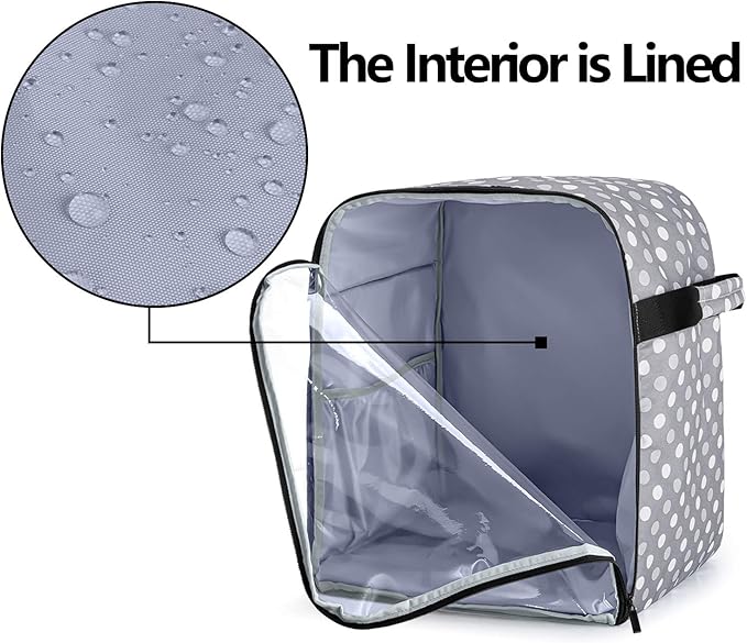 Luxja Dust Cover Compatible with 6-8 Quart KitchenAid Mixers (with a Bottom Padding Pad), Dust Cover (Clear Front Panel) for Stand Mixers and Extra Accessories, Gray Dots(Patented Design)