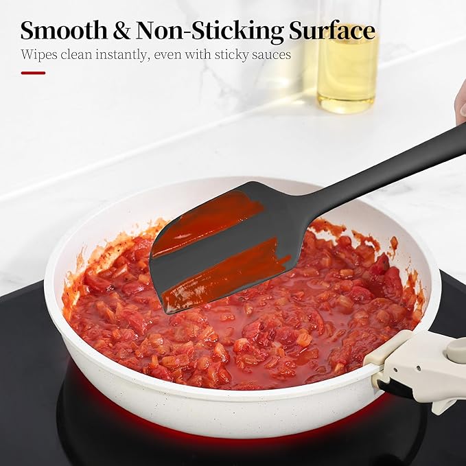 600ºF Heat Resistant Spatula, 11.34 inch High Heat Food Safe Semless Kitchen Silicone Scraper for Cooking Baking Mixing Scraping Stirring Nonstick Cookware Pan Bowl (Black)