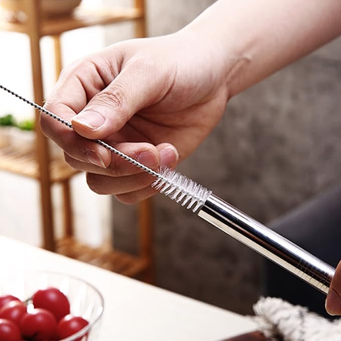 Vinaco Stainless Steel Smoothie Straws, 0.4'' Extra Wide Reusable Metal Drinking Straws for Milkshake, Smoothie, Beverage, Set of 6 with 1 Cleaning Brush (3pcs 10.5'' Bent |3pcs 8.5'' Straight)