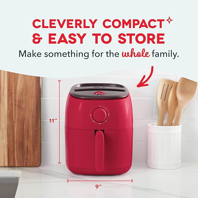 DASH Tasti-Crisp™ Electric Air Fryer Oven, 2.6 Qt., Red – Compact Air Fryer for Healthier Food in Minutes, Ideal for Small Spaces - Auto Shut Off, Analog, 1000-Watt