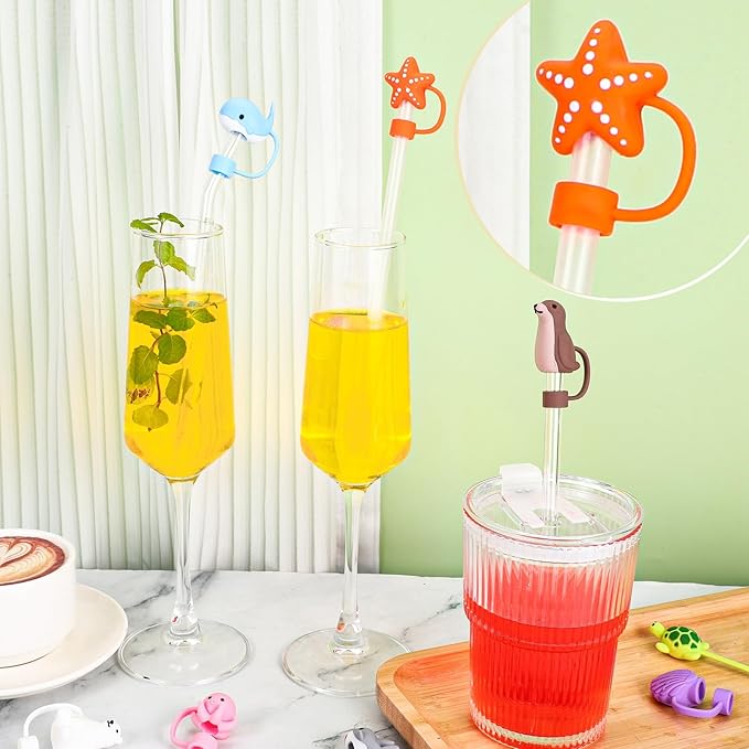 Stanley 30&40 Oz Tumbler Straw Covers - 8 Cute Silicone Caps in Various Shapes, Compatible With Marine Style Straws