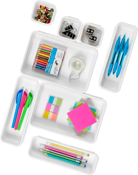 Madesmart 8-Piece Interlocking Bin Pack Customizable Multi-Purpose Drawer, One Home Organization, BPA Free, White, 8 Count