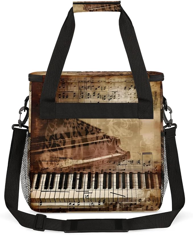 Vintage Piano Key Music Theme Coffee Maker Carring Bag, Large Insulated Storage - Image 5
