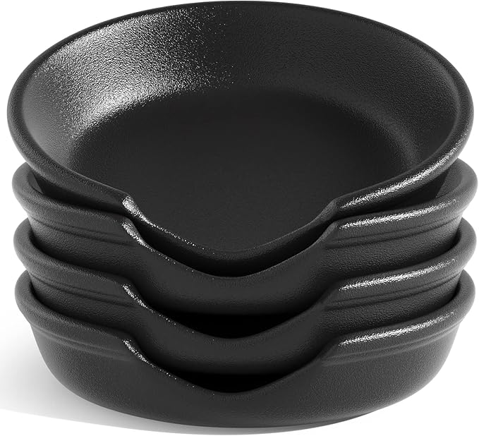 LE TAUCI Ceramic Spoon Rest, 4.8 Inch Spoon Rest for Stove Top, Spoon Holder for Kitchen Counter, Coffee Spoon rest, Utensil Rest for Cooking, Set of 4, Crude Black