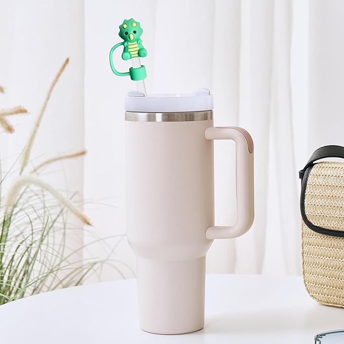 6PCS Cute Animal Silicone Straw Cover Cap for Stanley 30&40 Oz Tumbler with Handle, Reusable, Lightweight, Dust-Proof, 10mm Straw Tips, Color 5