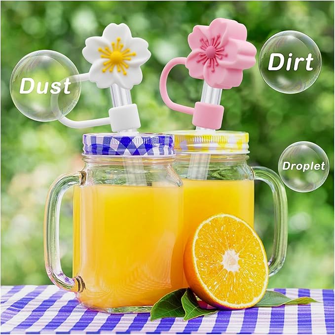 Flower Silicone Straw Cover Cap for Stanley Cup, 10 mm 0.4 in Reusable Topper Tips Lids, Gift for Party Decor