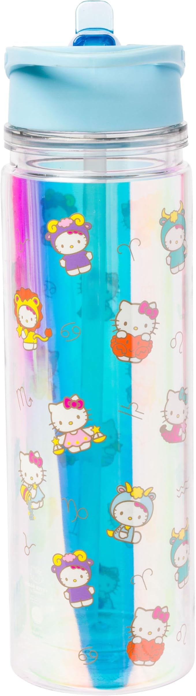 Silver Buffalo Sanrio Hello Kitty Zodiac Signs Iridescent Double Walled Tritan Water Bottle, 18 Ounces