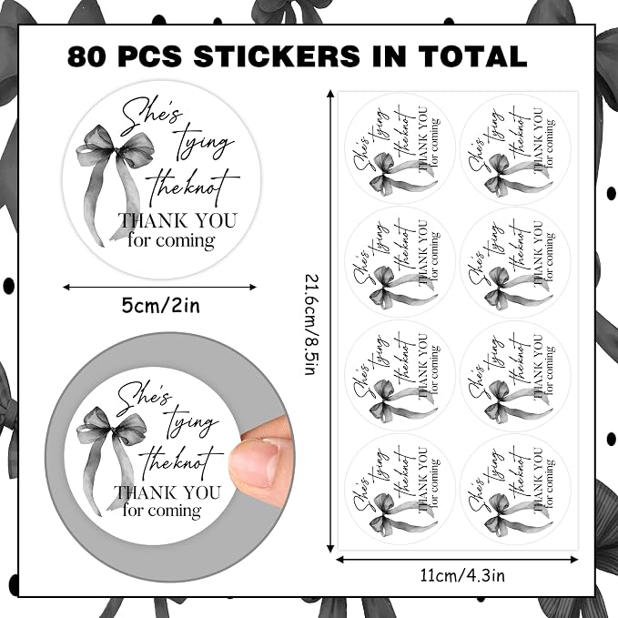 Serencatcher 80Pcs She's Tying The Knot Bridal Shower Thank You Stickers 2 Inch - Image 5