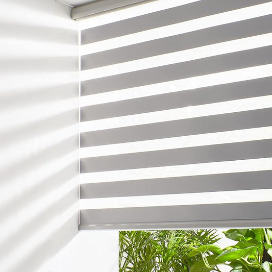 Persilux Cordless Zebra Blinds for Windows Free-Stop Window Blinds (35" W X 47" H, Grey) Dual Layer Light Control for Day and Night, Light Filtering Sheer Shades for Home, Easy to Install