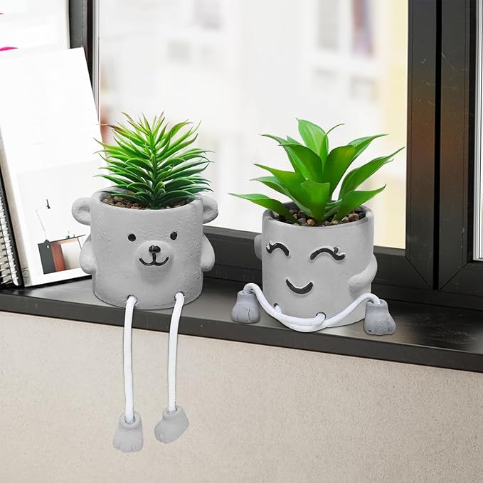 Zerzsy Fake Desk Plants in Cement Pots, Faux Plant Succulents Shelf Decorations - Image 7