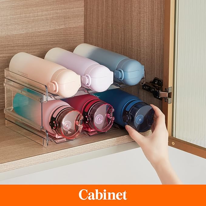 Lifewit Stackable Water Bottle Organizer for Cabinet, Plastic Bottle Holder Fits Bottles & Tumblers up to 3.8" Diameter, Pantry, Countertop & Fridge, Holds 6 Bottles