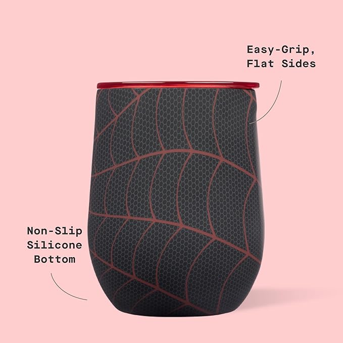 Corkcicle Stemless Insulated Wine Glass Tumbler - Keeps Beverages Cold 6 Hours & Hot 3 Hours - Stainless Steel - Easy-Grip - Summer Drinkware Gift - Keeps Drinks Ice Cold - 12 oz - Spider-Man