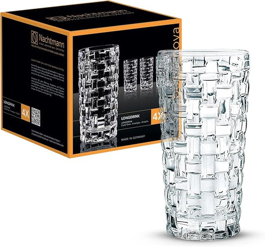 Nachtmann Dancing Stars Bossa Nova Collection, Long Drink Glass Set of 4 Clear Crystal Glass, for cocktails and cold Beverages 14-Ounce, Dishwasher safe