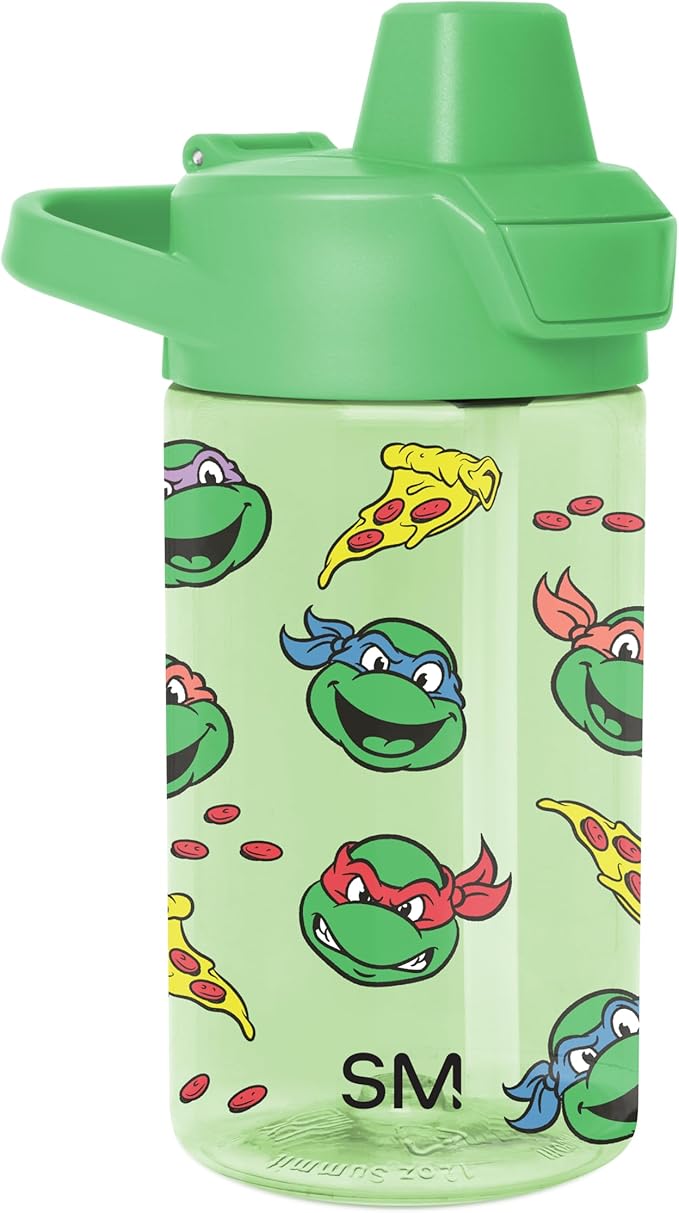 Simple Modern Teenage Mutant Ninja Turtles Kids Tritan Plastic Summit Water Bottle | 12 oz BPA-Free Cup with Covered Leak Proof Straw Lid for Boys, Toddlers | Pizza Time