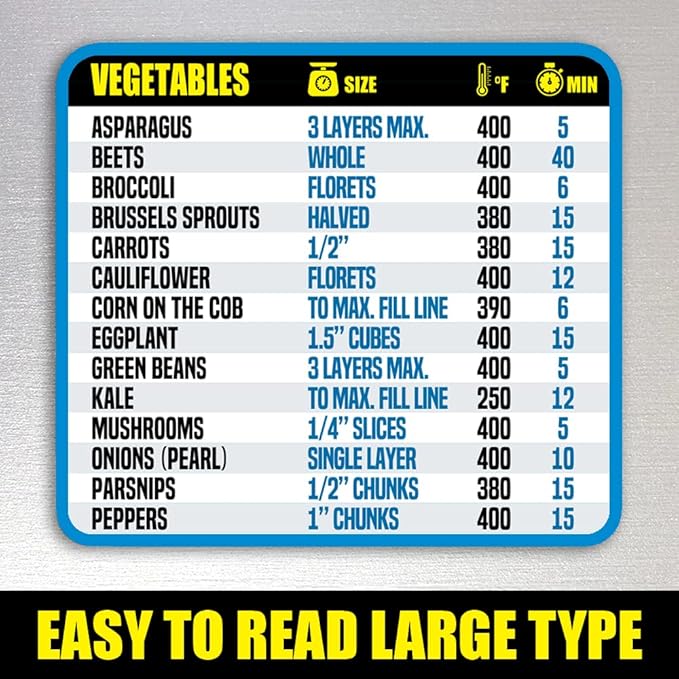 Air Fryer Cheat Sheet Magnet - Extra Large Easy to Read Airfryer Accessory - Magnetic Airfryer Cooking Times Chart, Kitchen Gadget Reference Guide for 90 Airfry Foods - Air Fryer Accessories (Blue)