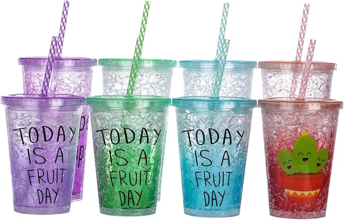 Dakoufish 12 Piece 7 Inch Reusable Plastic Thick Drinking Straws BPA Free Mason Jar Straws Transparent Small Stripe (7inch, Mix 12color)