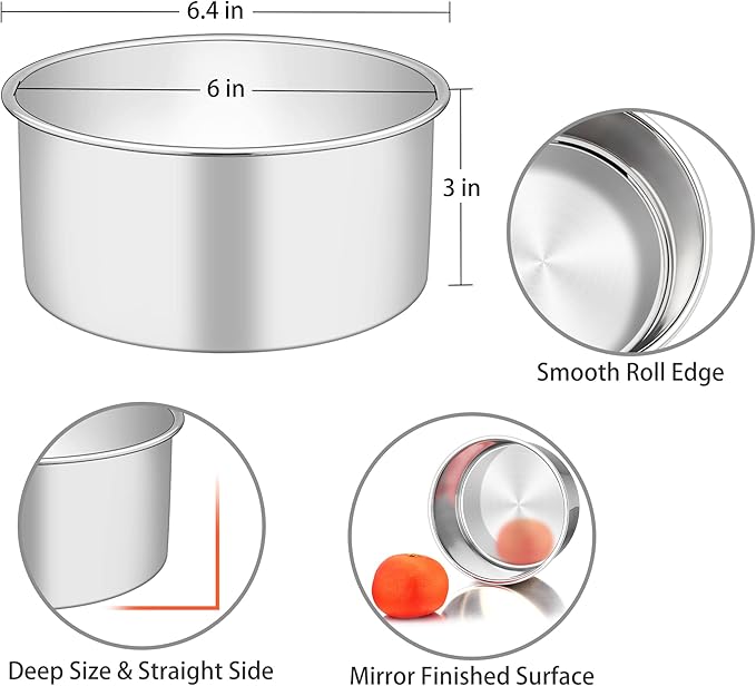 TeamFar 6 Inch Cake Pan, Stainless Steel Round Deep Baking Cake Pan for Wedding Birthday Party, Non-Toxic & Heavy Duty, Deep Wall & Straight Side, Mirror Finish & Dishwasher Safe