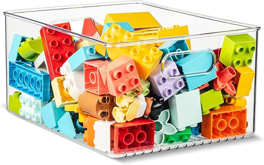Clear Plastic Organizer Bins with Handles for Home Organization. Storage Containers for Organizing Fridge, Freezer, Cabinet. Pantry, Great for Kitchen, Garage, Laundry Room. 10"x8"x5"