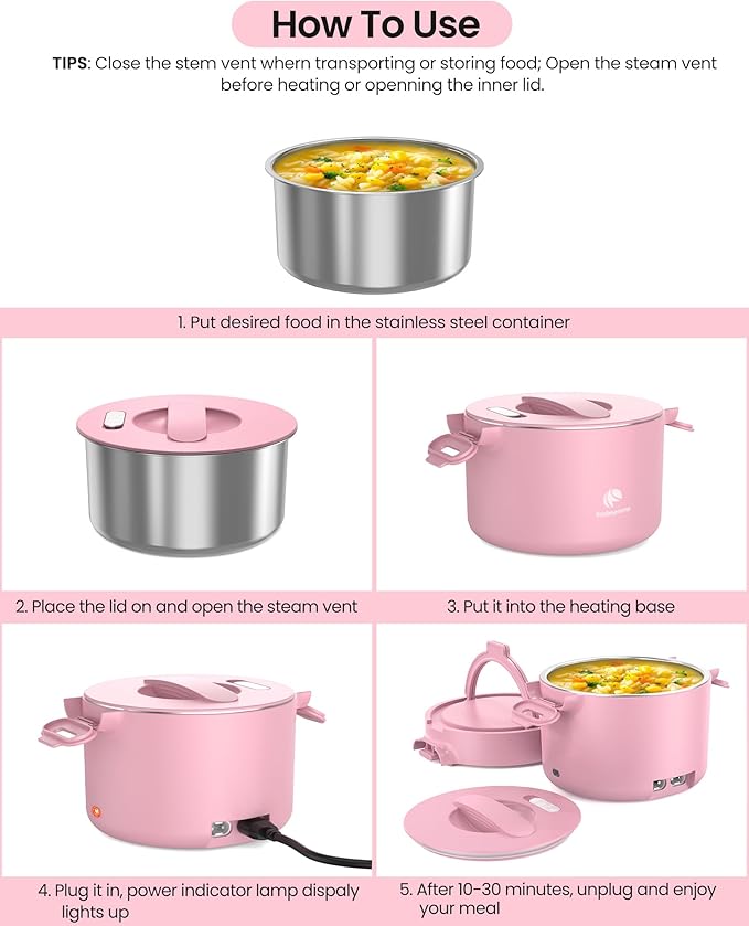 Portable Electric Lunch Box,Food Warmer Cooker,12/24/110V Heated Lunch Box for Car/Truck/Office- Ideal for Men & Women Gifts,100W Mini Portable Food Warmer Heater,Warming Soup & Meal,Smart Keep Warm